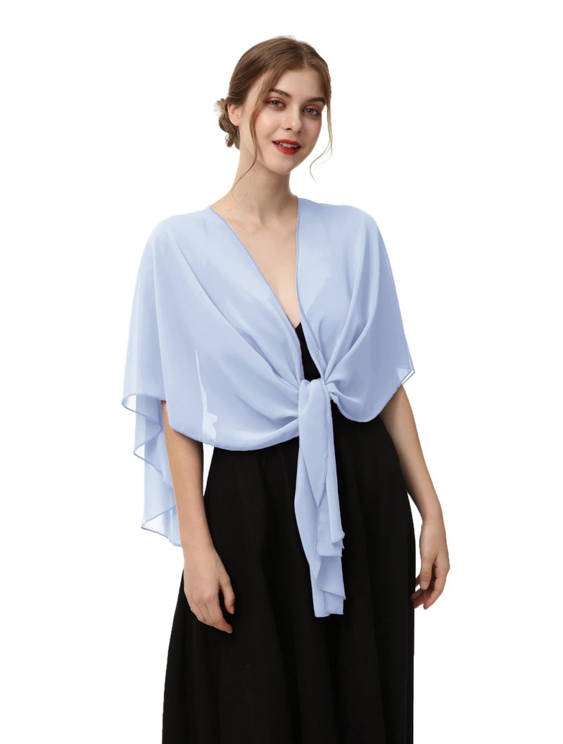 Hotshawl Womens Chiffon Shawls and Wraps, Wedding Party Shawl Scarf for Evening Dresses (Light Blue) - Image 4